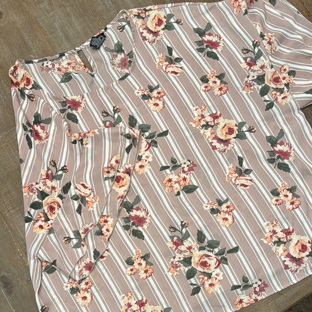 Justify Floral and Stripe Blouse in Pink and Cream